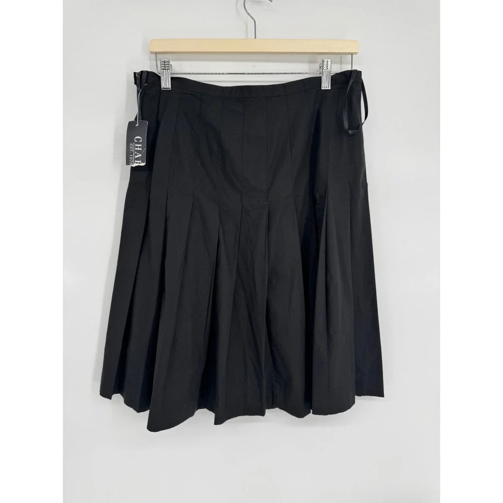 Chaps Womens Black Pleated Midi Skirt Size 10 Cotton Blend A-Line Career Preppy